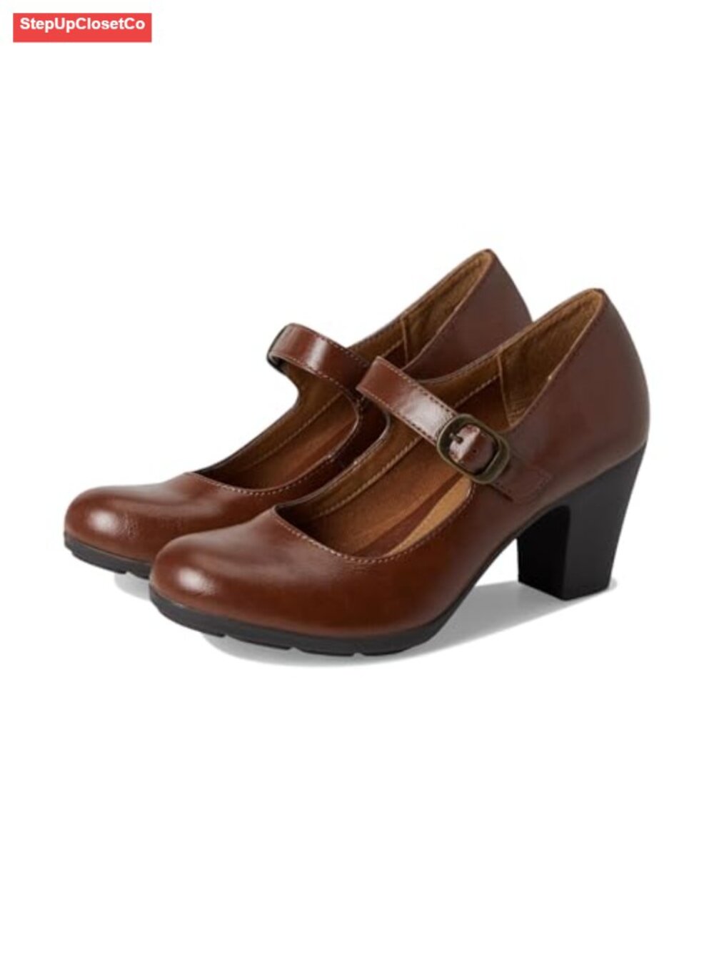 Mary Jane Pumps for Women Faux Leather Block Heel Comfortable